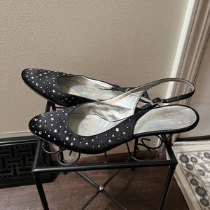 St. John Black Studded Slingback Pumps